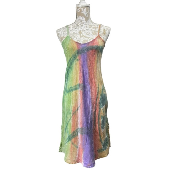 Vintage FLAX Sloop Jones Size XS Tie Dye Art to Wear Sleeveless Slip Dress - Picture 1 of 5